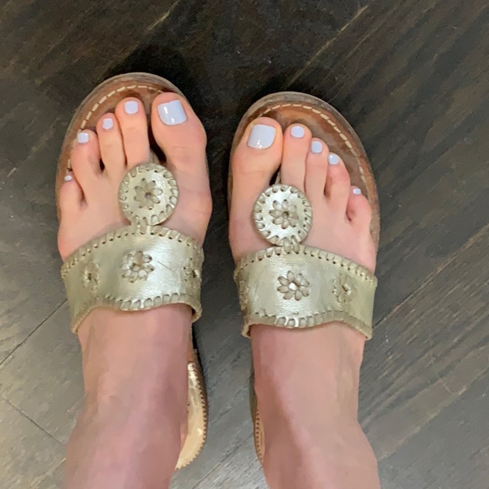 Jack Rogers Flat Sandal Platinum Gold Leather
